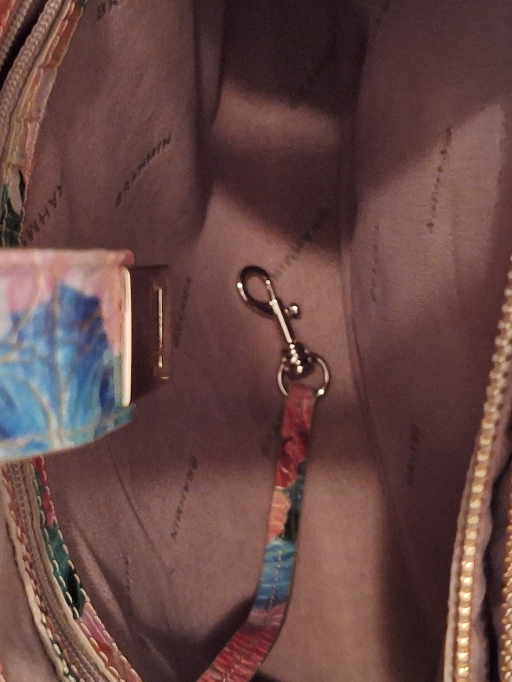 Floral Multi-Color Shoulder Bag with Turn-Lock Accent - Picture 7 of 8